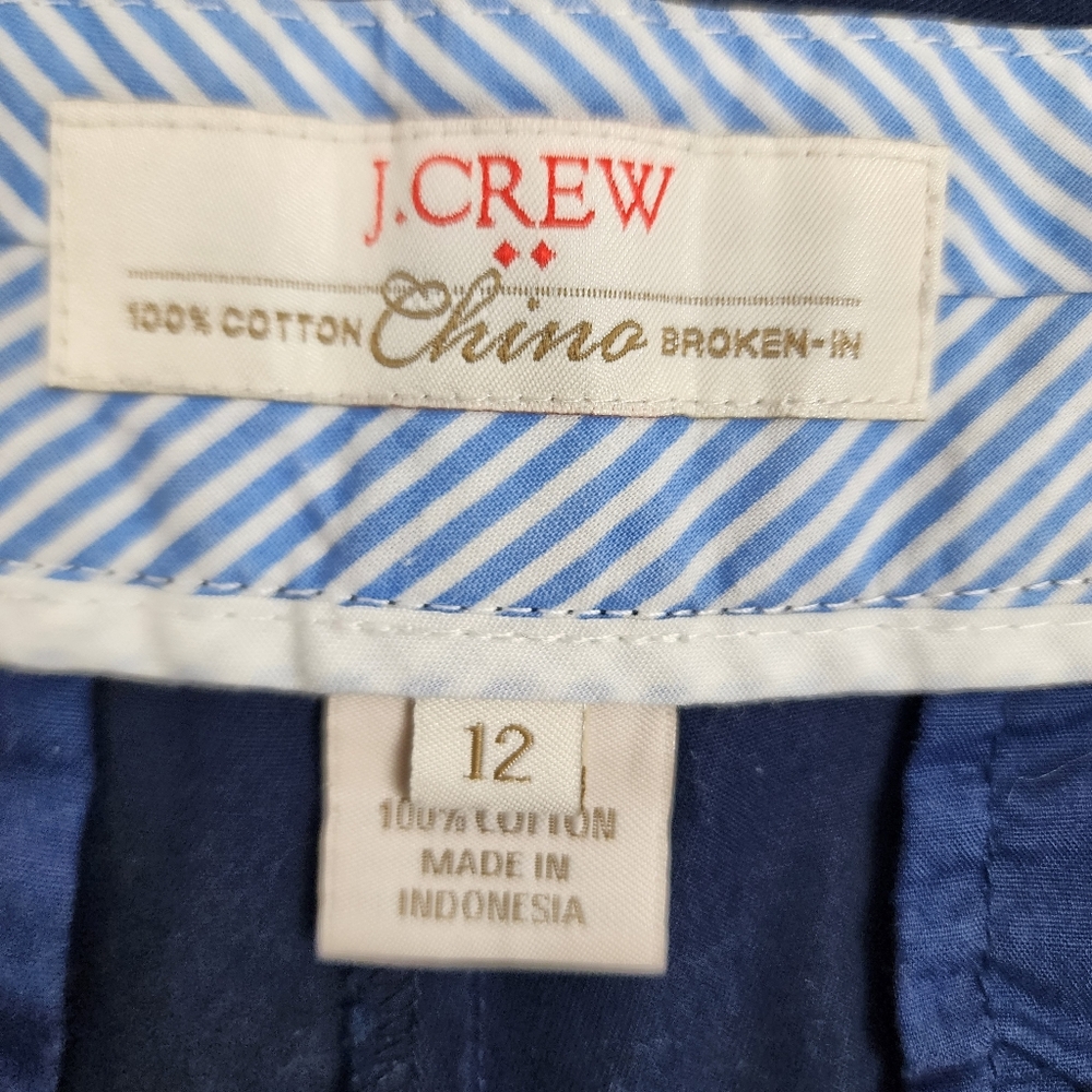 J. Crew Factory Navy Blue Cotton Shorts Size 12 Chino Broken-in Shorts - Picture 2 of 8